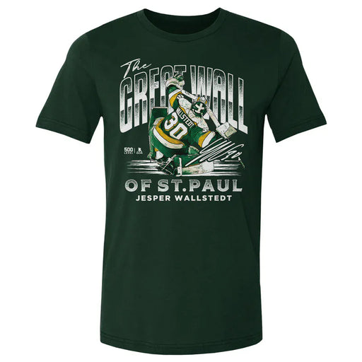 500 Level Apparel NHL Adult Jesper Wallstedt Minnesota Green The Great Wall Of St. Paul T-Shirt - Men's
