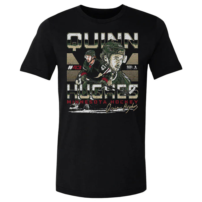 500 Level Apparel NHL Adult Quinn Hughes Black Minnesota Dual Player Image Tee - Men's