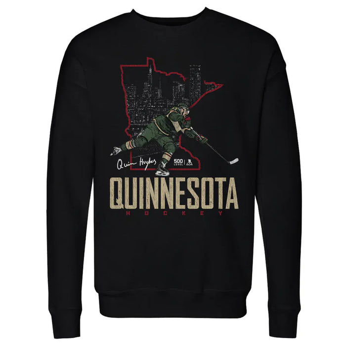 500 Level Apparel NHL Adult Quinn Hughes Minnesota Black Quinnesota State Crew Neck Sweatshirt - Men's