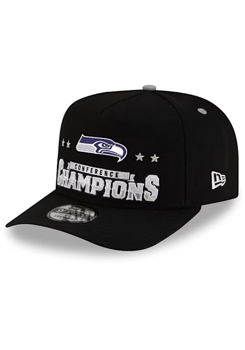 New Era Cap Co. Hats NFL Black New Era Seattle Seahawks 2025-26 NFL Locker Room Conference Champs 9FIFTY A-Frame Adjustable Hat - Men's