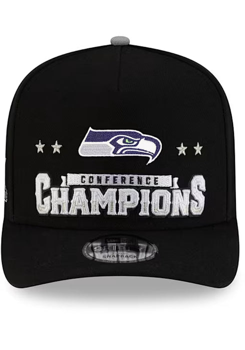 New Era Cap Co. Hats NFL Black New Era Seattle Seahawks 2025-26 NFL Locker Room Conference Champs 9FIFTY A-Frame Adjustable Hat - Men's