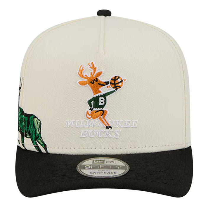 Adult Milwaukee Bucks New Era Chrome Mascot Illustrated A-Frame 9FIFTY Adjustable Snapback Hat - Men's