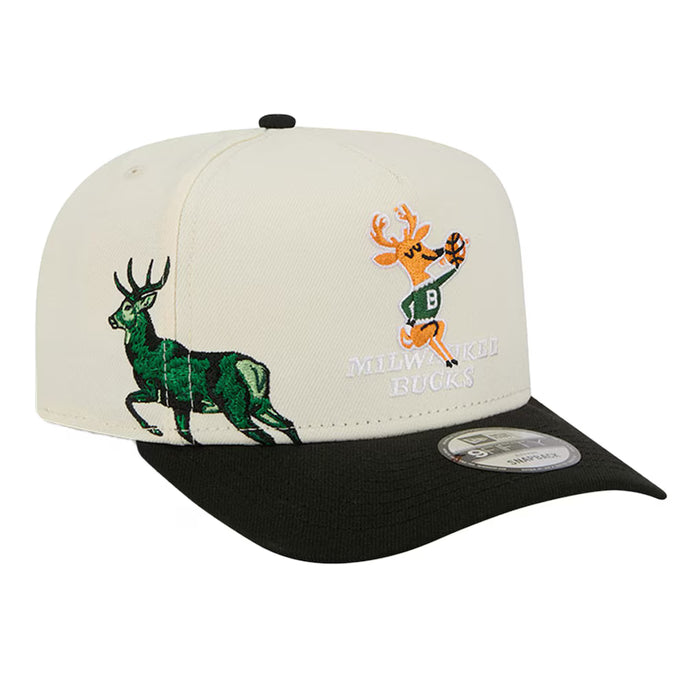 Adult Milwaukee Bucks New Era Chrome Mascot Illustrated A-Frame 9FIFTY Adjustable Snapback Hat - Men's