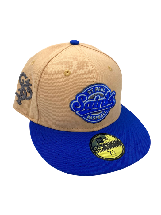 Adult St. Paul Saints New Era Tan/Blue Custom Side Patch 59FIFTY Fitted Hat - Men's