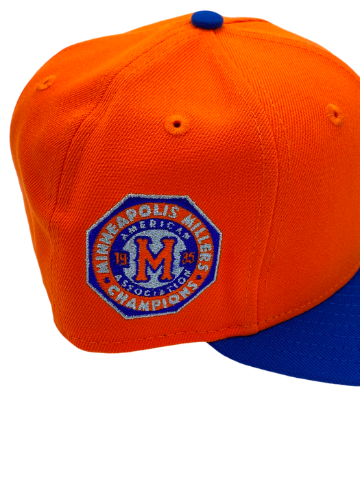 Adult Minneapolis Millers New Era Orange/Blue Custom Side Patch 59FIFTY Fitted Hat - Men's