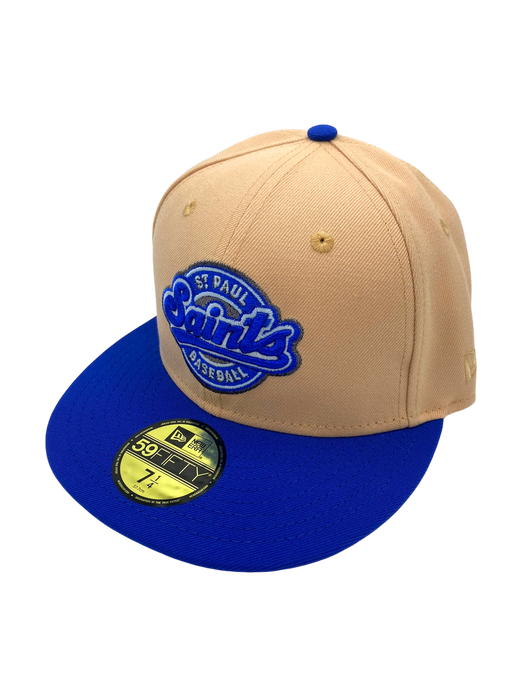 Adult St. Paul Saints New Era Tan/Blue Custom Side Patch 59FIFTY Fitted Hat - Men's