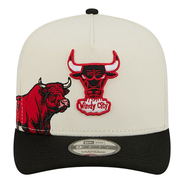 Adult Chicago Bulls New Era Chrome Mascot Illustrated A-Frame 9FIFTY Adjustable Snapback Hat - Men's