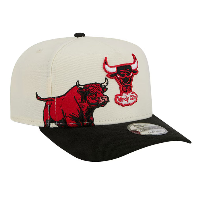 Adult Chicago Bulls New Era Chrome Mascot Illustrated A-Frame 9FIFTY Adjustable Snapback Hat - Men's