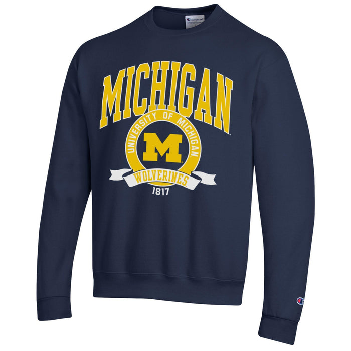 Adult Michigan Wolverines Champion Navy Power Blend Crewneck Sweatshirt - Men's