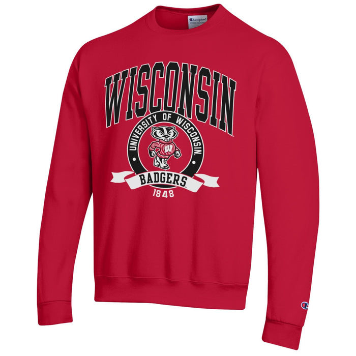 Adult Wisconsin Badgers Champion Red Power Blend Crewneck Sweatshirt - Men's