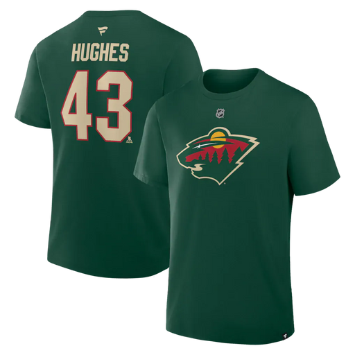 Fanatics Apparel NHL Fanatics Quinn Hughes Green Minnesota Wild Authentic Player Name & Number T-Shirt - Men's