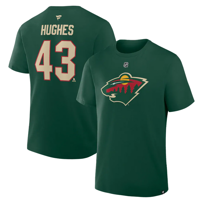 Fanatics Apparel NHL Fanatics Quinn Hughes Green Minnesota Wild Authentic Player Name & Number T-Shirt - Men's