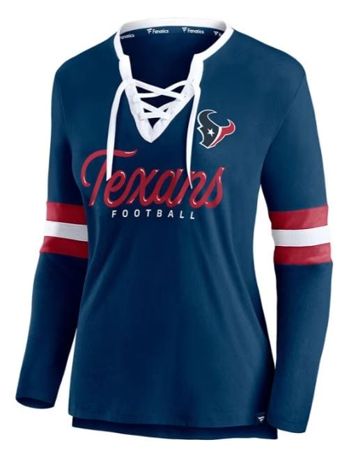 Fanatics Shirts Adult Houston Texans Fanatics Navy Block Party Lace Up T-Shirt - Women's