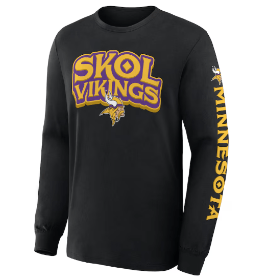 Fanatics Shirts Adult Minnesota Vikings Fanatics Brand Black NFL Slogan Hit Long Sleeve Shirt - Men's