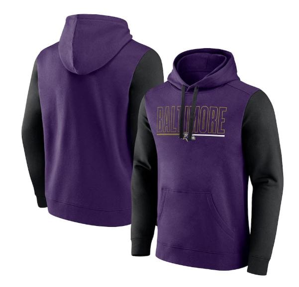 Fanatics Sweatshirts Adult Baltimore Ravens Fanatics Purple/Black Outline Cotton Fleece Hooded Sweatshirt - Men's