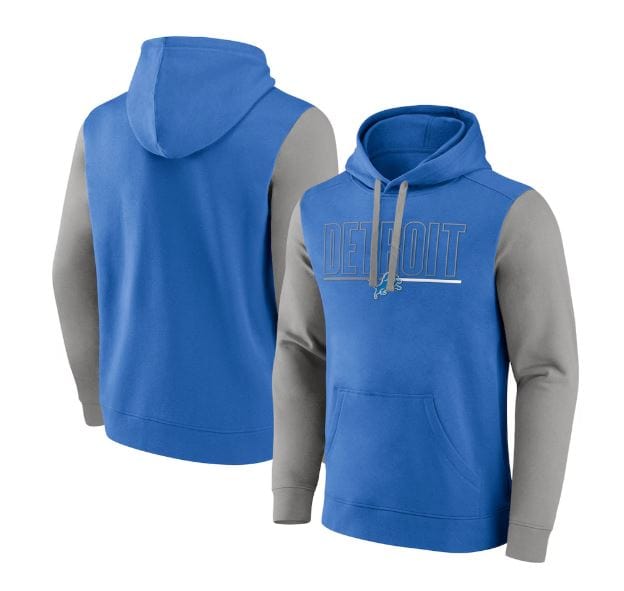 Fanatics Sweatshirts Adult Detroit Lions Fanatics Blue/Silver Outline Cotton Fleece Hooded Sweatshirt - Men's