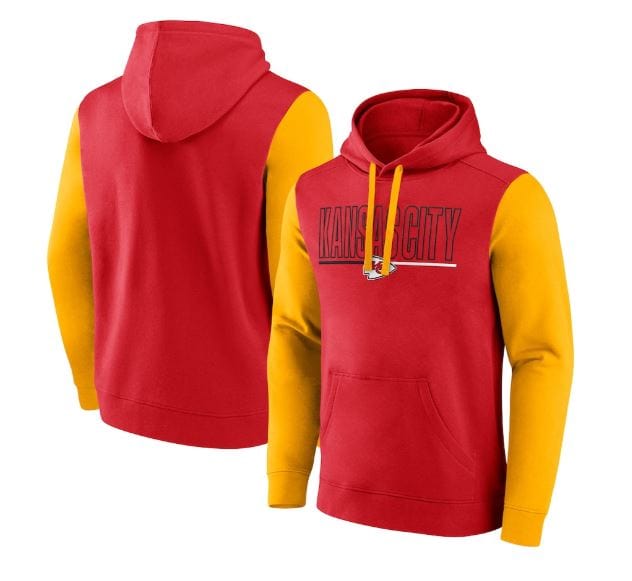 Fanatics Sweatshirts Adult Kansas City Chiefs Fanatics Red/Gold Outline Cotton Fleece Hooded Sweatshirt - Men's