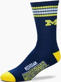 For Bare Feet Apparel NCAA LARGE 4 STRIPE DEUCE SOCK - MICHIGAN