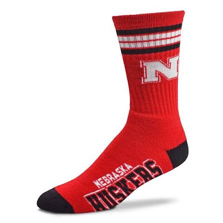 For Bare Feet Apparel NCAA LARGE 4 STRIPE DEUCE SOCK - Nebraska Cornhuskers