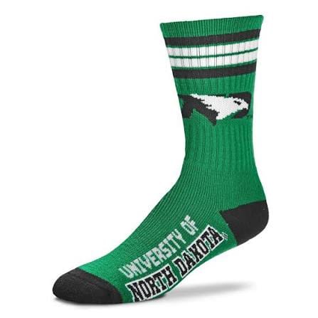 For Bare Feet Apparel NCAA LARGE 4 STRIPE DEUCE SOCK - North Dakota Fighting Hawks