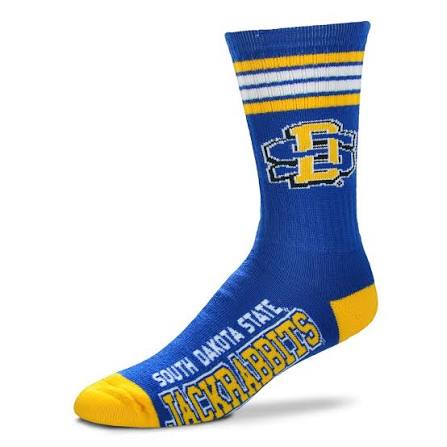 For Bare Feet Apparel NCAA LARGE 4 STRIPE DEUCE SOCK - SDSU Jackrabbits