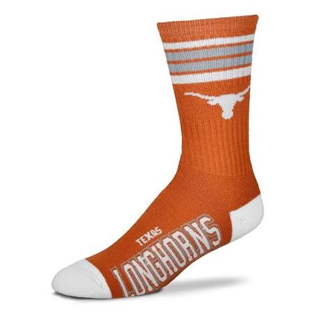 For Bare Feet Apparel NCAA LARGE 4 STRIPE DEUCE SOCK - TEXAS