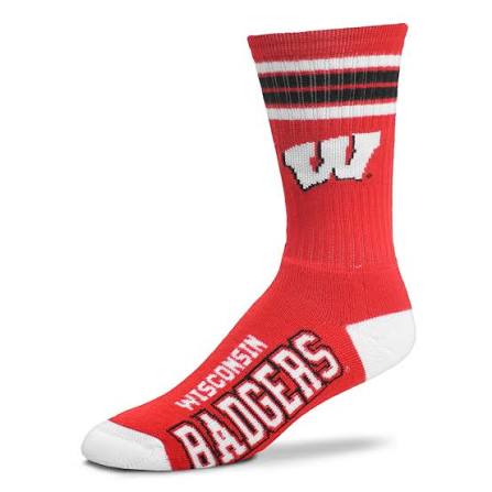 For Bare Feet Apparel NCAA LARGE 4 STRIPE DEUCE SOCK - WISCONSIN
