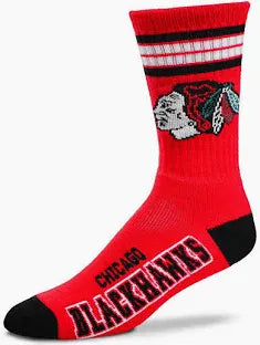 For Bare Feet Apparel NHL LARGE 4 STRIPE DEUCE SOCK - Chicago Blackhawks