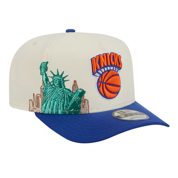 Adult New York Knicks New Era Chrome Mascot Illustrated A-Frame 9FIFTY Adjustable Snapback Hat - Men's