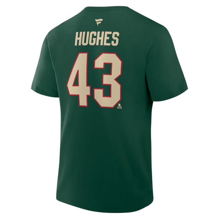 Fanatics Apparel NHL Fanatics Quinn Hughes Green Minnesota Wild Authentic Player Name & Number T-Shirt - Men's