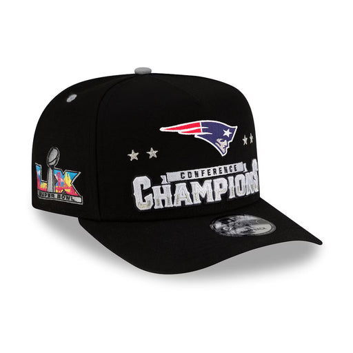 New Era Cap Co. Hats NFL Black New Era New England Patriots 2025-26 NFL Locker Room Conference Champs 9FIFTY A-Frame Adjustable Hat - Men's