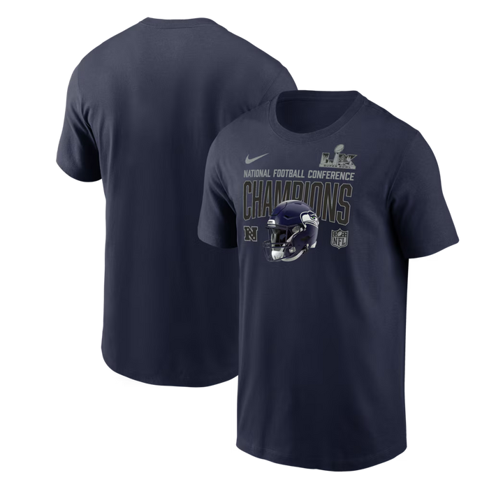 New Era Cap Co. Apparel NFL Seattle Seahawks Nike College Navy 2025 NFC Champions Glory Shield T-Shirt - Men's