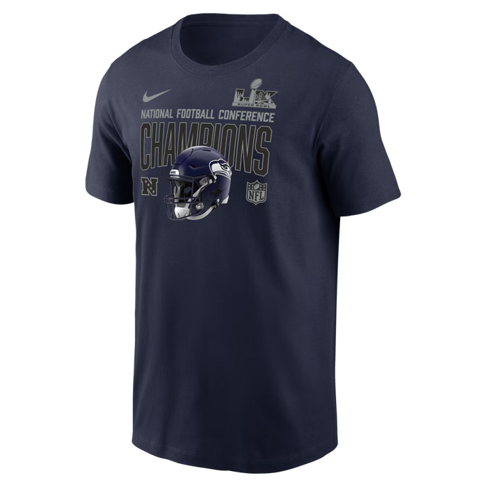 New Era Cap Co. Apparel NFL Seattle Seahawks Nike College Navy 2025 NFC Champions Glory Shield T-Shirt - Men's