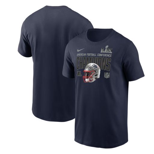 New Era Cap Co. Apparel NFL New England Patriots Nike College Navy 2025 AFC Champions Glory Shield T-Shirt - Men's