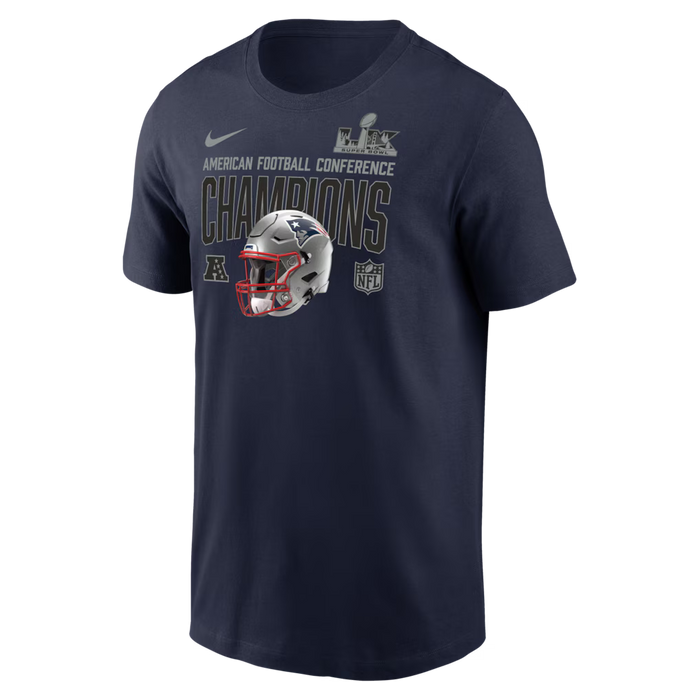 New Era Cap Co. Apparel NFL New England Patriots Nike College Navy 2025 AFC Champions Glory Shield T-Shirt - Men's