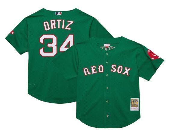 Adult David Ortiz Boston Red Sox Mitchell & Ness Green Cooperstown Mesh Batting Practice Jersey - Men's