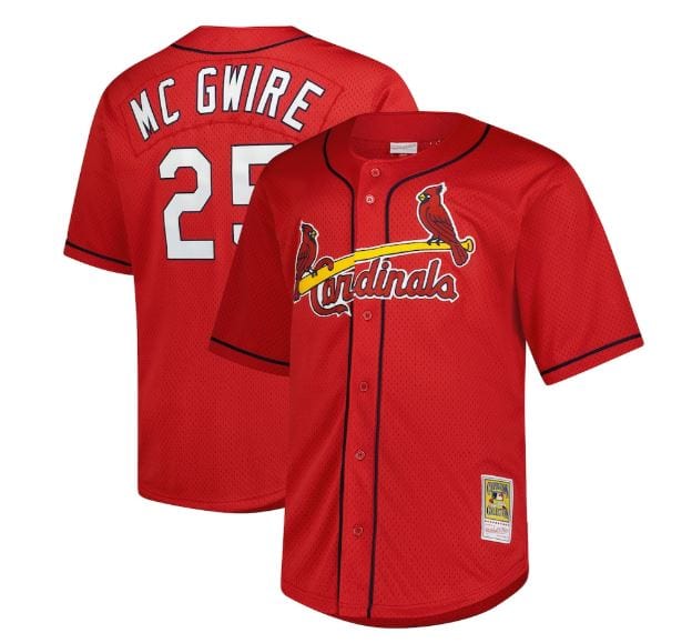 Adult Mark McGwire St. Louis Cardinals Mitchell & Ness Red Cooperstown Mesh Batting Practice Jersey - Men's