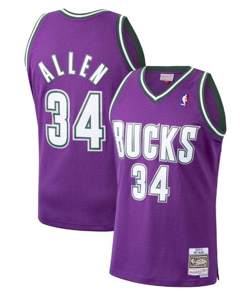 Mitchell & Ness Adult Jersey Ray Allen Milwaukee Bucks Mitchell & Ness 2000-01 Purple Throwback Swingman Jersey - Men's