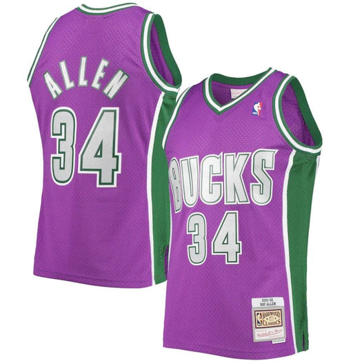 Adult Ray Allen Milwaukee Bucks Mitchell & Ness 2000-01 Purple Throwback Swingman Jersey - Men's