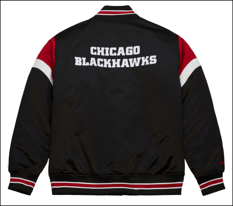Chicago Blackhawks Mitchell & Ness Black Heavyweight Satin Jacket - Me