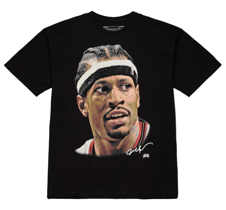 Mitchell & Ness Shirts Adult Allen Iverson Philadelphia 76ers Mitchell & Ness Black Real NBA Big Face T-Shirt - Men's