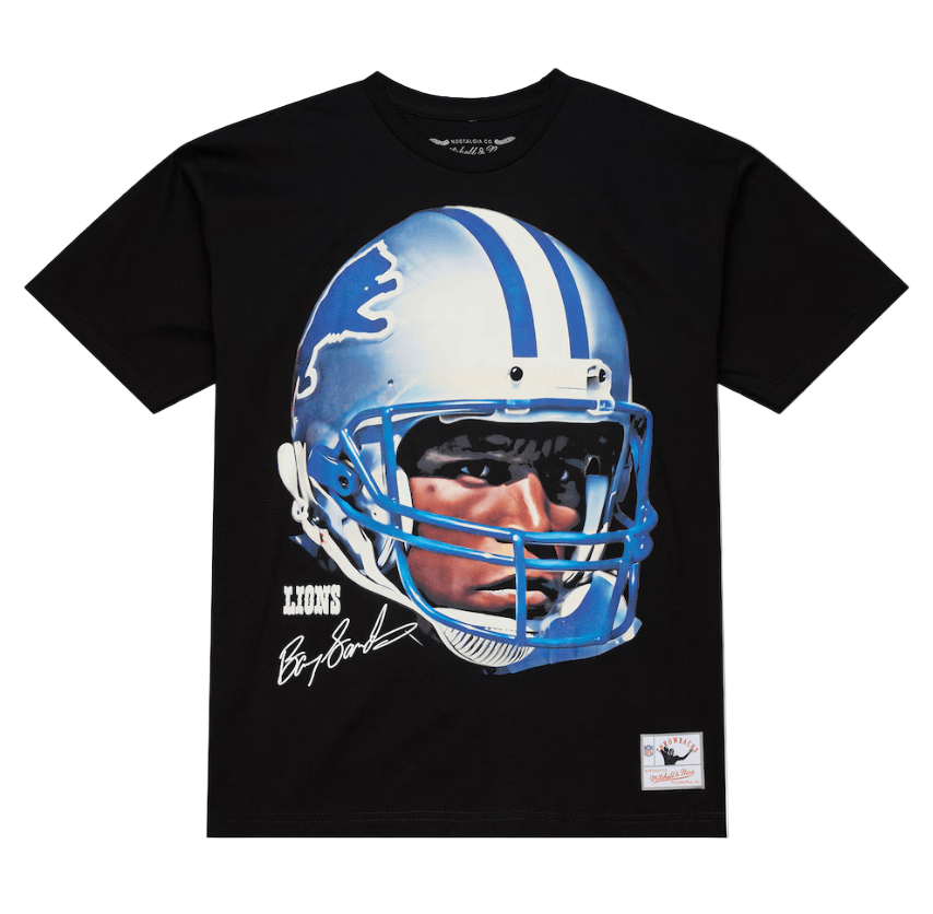 Adult Barry Sanders Detroit Lions Mitchell & Ness Black Real NFL Big F