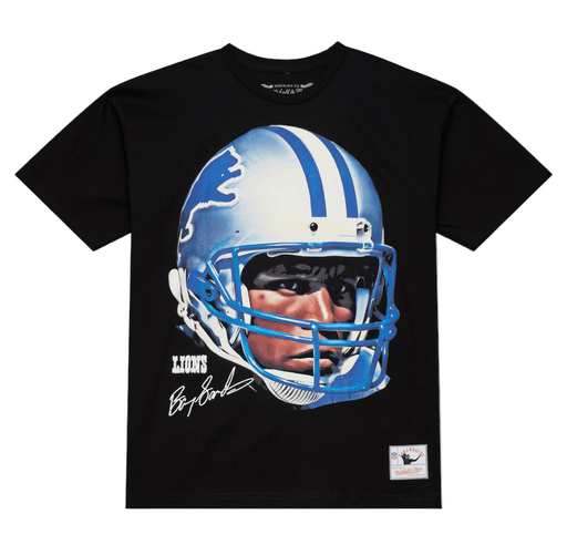 Mitchell & Ness Shirts Adult Barry Sanders Detroit Lions Mitchell & Ness Black Real NFL Big Face T-Shirt - Men's