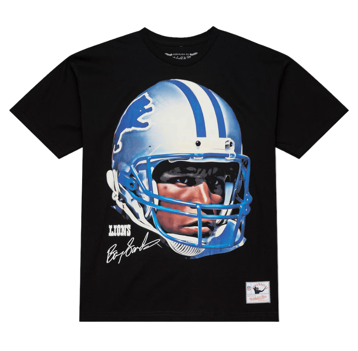 Mitchell & Ness Shirts Adult Barry Sanders Detroit Lions Mitchell & Ness Black Real NFL Big Face T-Shirt - Men's