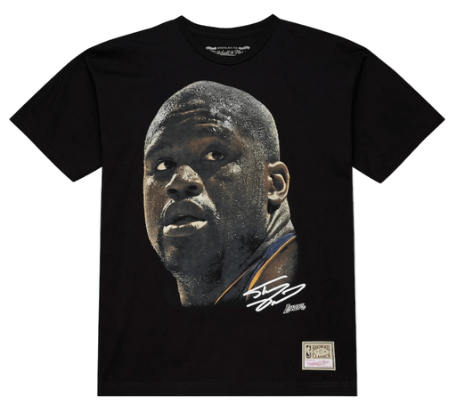 Mitchell & Ness Shirts Adult Shaquille O'Neal Los Angeles Lakers Mitchell & Ness Black Real NBA Big Face T-Shirt - Men's