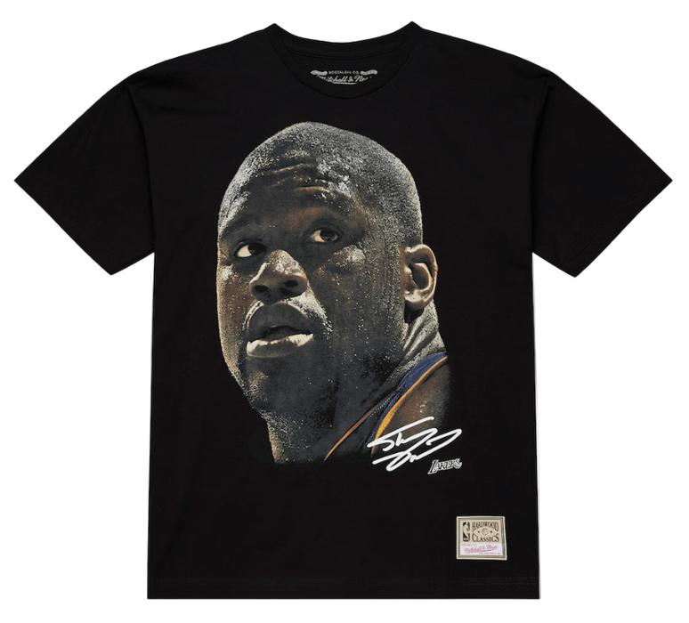 Mitchell & Ness Shirts Adult Shaquille O'Neal Los Angeles Lakers Mitchell & Ness Black Real NBA Big Face T-Shirt - Men's