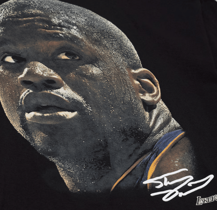 Mitchell & Ness Shirts Adult Shaquille O'Neal Los Angeles Lakers Mitchell & Ness Black Real NBA Big Face T-Shirt - Men's