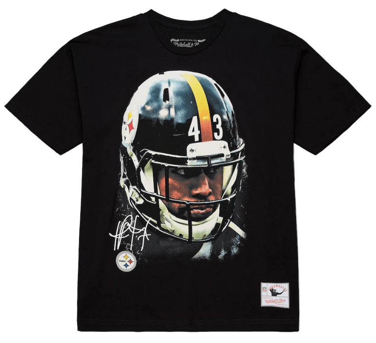 Mitchell & Ness Shirts Adult Troy Polamalu Pittsburgh Steelers Mitchell & Ness Black Real NFL Big Face T-Shirt - Men's