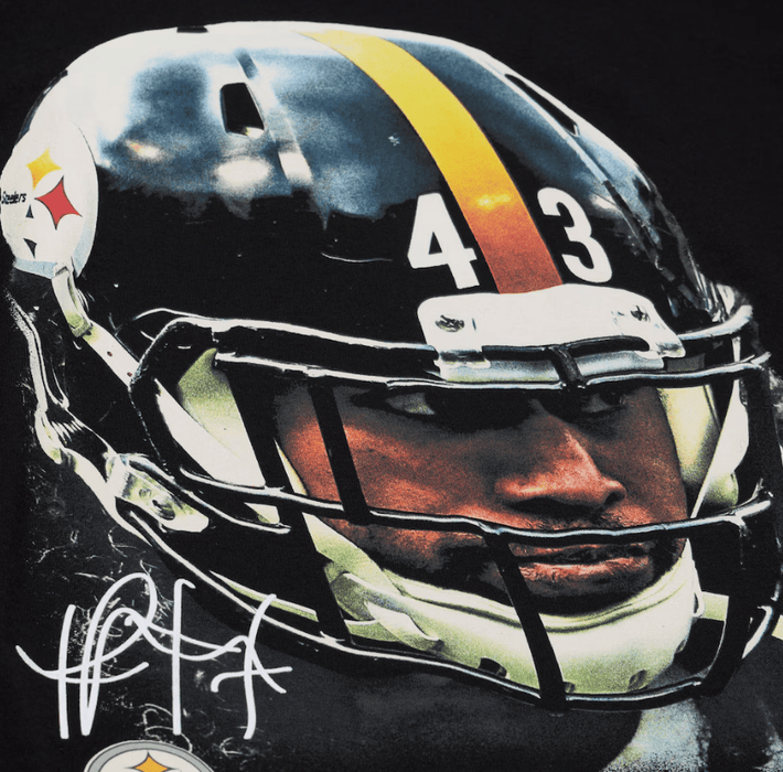 Mitchell & Ness Shirts Adult Troy Polamalu Pittsburgh Steelers Mitchell & Ness Black Real NFL Big Face T-Shirt - Men's