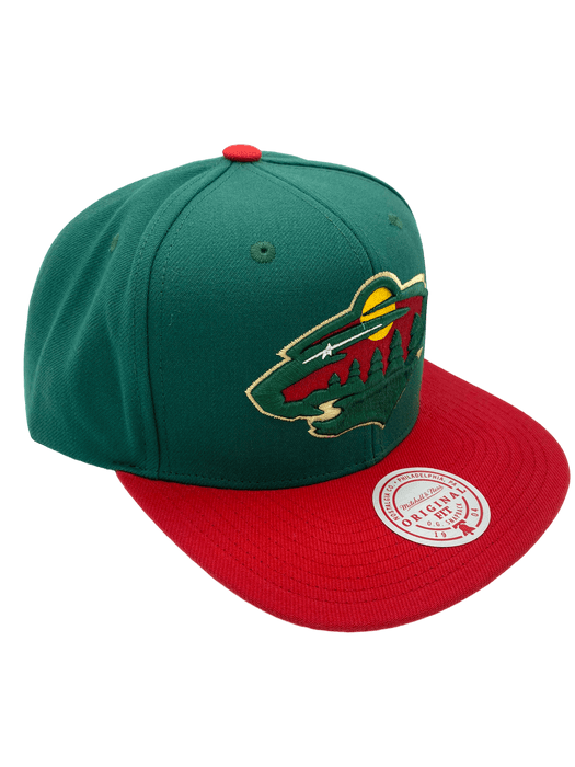 Mitchell & Ness Snapback Hat Adjustable / Green/Red Minnesota Wild Mitchell & Ness Green/Red 2 Tone Side Patch Snapback Hat